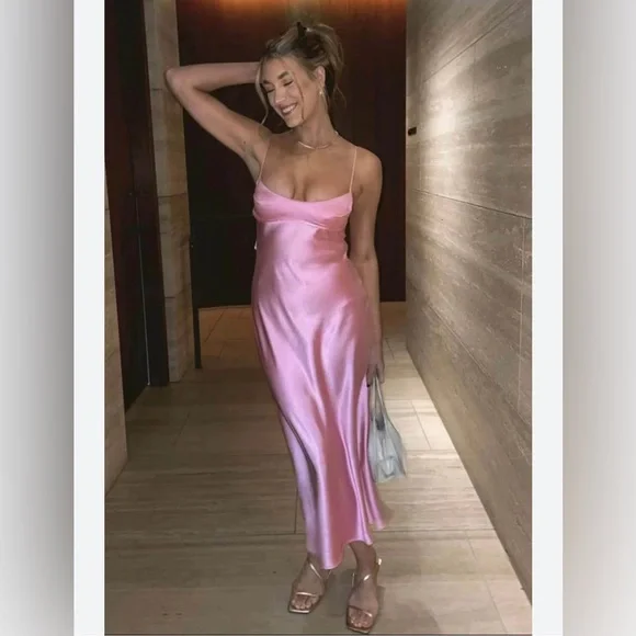 Zara Viral Slip Dress Out Pink Long Gown bloggers favourite - Picture 6 of 16